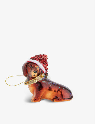 Dachshund glittered glass Christmas decoration 8cm