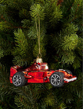 Racing car glittered glass Christmas decoration 13cm