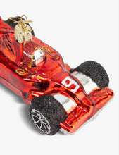 Racing car glittered glass Christmas decoration 13cm