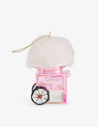 Candyfloss machine glittered glass Christmas decoration 10cm