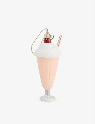 Milkshake glittered glass Christmas decoration 15cm