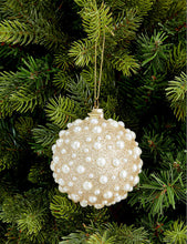 Faux pearl-embellished glittered glass Christmas decoration 8cm