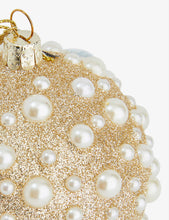 Faux pearl-embellished glittered glass Christmas decoration 8cm