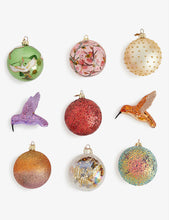 Crane-print glittered glass Christmas decoration 10cm