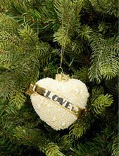 Love heart faux pearl-embellished glass Christmas decoration 10cm