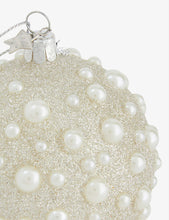 Faux pearl-embellished glittered glass Christmas decoration 8cm