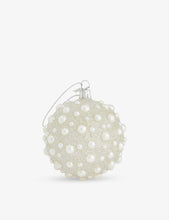 Faux pearl-embellished glittered glass Christmas decoration 8cm