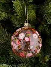 Floral-painted glittered glass Christmas decoration 8cm