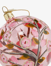 Floral-painted glittered glass Christmas decoration 8cm