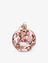 Floral-painted glittered glass Christmas decoration 8cm