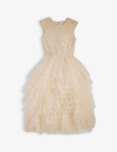 Perle pearl-embellished cotton-jersey and woven dress 4-11 years