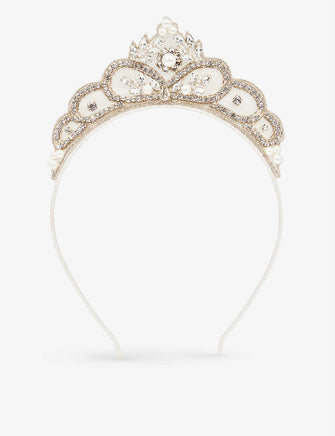 Baroness crystal and pearl embellished woven tiara