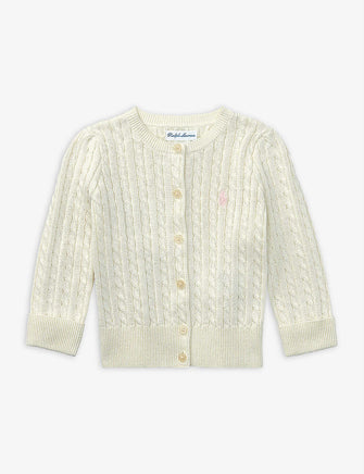 Logo-embroidered cable-knit cotton cardigan 3-24 months