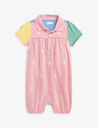 Logo-embroidered cotton shortall 3-24 months