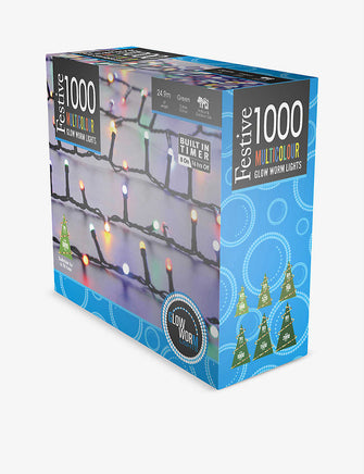 1000 Glow Worm LED multicoloured Christmas tree lights 24.9m