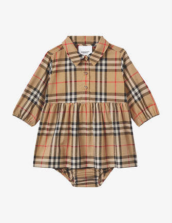 Olivetta vintage check-print stretch-cotton dress with bloomers 1 month – 18 months