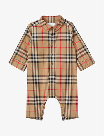 Carlo vintage check-print stretch-cotton baby grow 1 month – 12 months