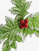 Glitter holly Christmas decoration 13cm