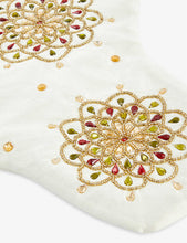 Flower-embroidered woven Christmas stocking ornament