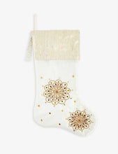 Flower-embroidered woven Christmas stocking ornament