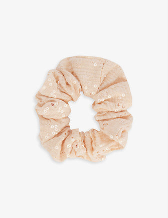 Sequin-embellished organic-cotton-blend scrunchie