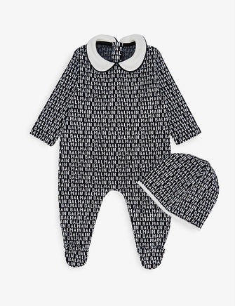 Repeat logo-print stretch-cotton jersey babygrow set 3-6 months