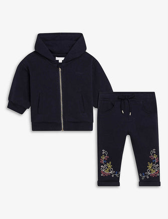 Logo embroidered brushed fleece cotton hoody and jogging bottoms 6-18 months