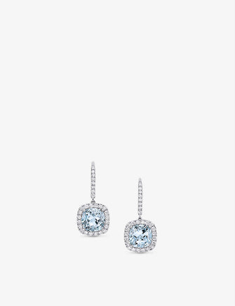 Classics 18ct white-gold, 0.4ct brilliant-cut diamond and 2.45ct cushion-cut aquamarine earrings