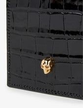 Skull-embellished croc-embossed leather phone case on chain