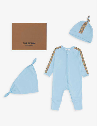 Claude logo-tape stretch-cotton babygrow, hat and bib set 3-6 months