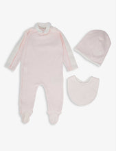 Contrast trim stretch-cotton baby grow, hat and bib set 3-9 months