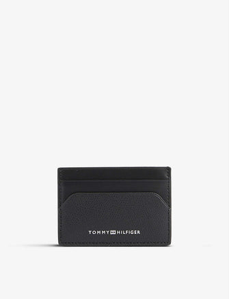 Logo-embossed leather card holder