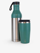 Logo-print stainless-steel water bottle and cup set