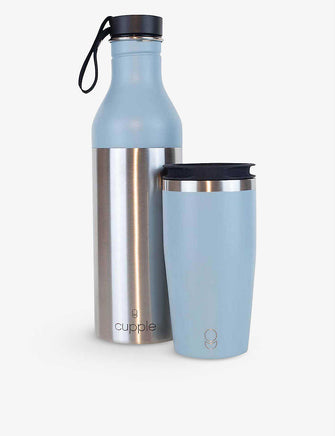 Logo-print stainless-steel water bottle and cup set