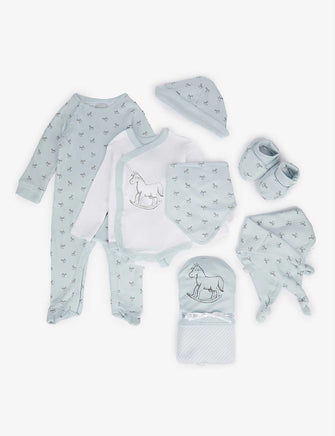 Rocking horse-print cotton-jersey 7-piece gift set 3-6 months