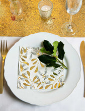 Gold Mistletoe pack of 21 paper Christmas napkins 33cm x 33cm