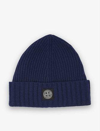 Logo-patch knitted beanie hat 6-10 years