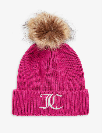 Logo-embroidered knitted bobble hat