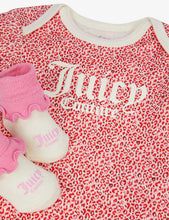 Leopard-print cotton-jersey bodysuit, hat and booties set 0-6 months