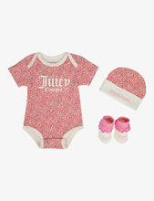 Leopard-print cotton-jersey bodysuit, hat and booties set 0-6 months