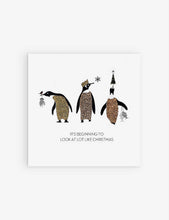 Glittered penguin Christmas card 16.5cm x 16.5cm