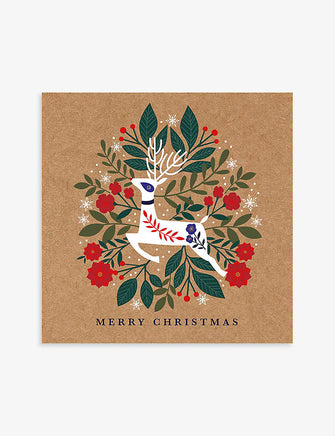 Deer graphic-print charity Christmas cards 13cm x 13cm pack of 6