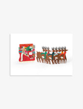 Santa On Sleigh fold-out Christmas card 18cm x 17cm