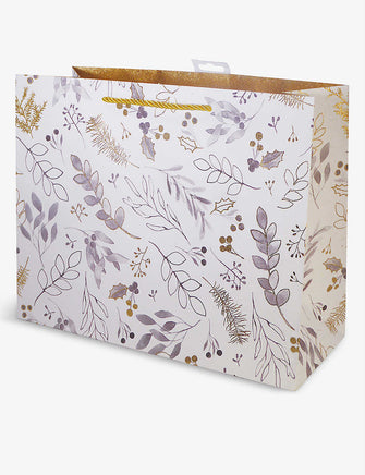 Gold Foliage botanical-print large Christmas gift bag 28cm