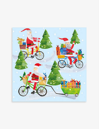 Pack of five Cycling Santas Christmas cards 16.3cm