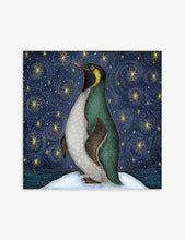 Catherine Rowe Penquin And Stars Christmas cards 16cm x 16cm pack of 5