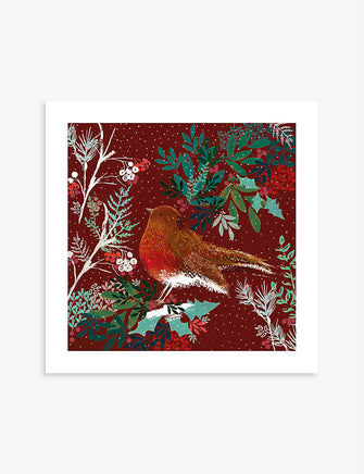 Christmas Fayre Holly & Robin Christmas cards 13cm x 13cm pack of 8