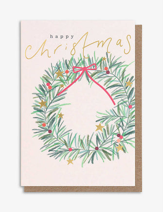 Happy Christmas Wreath small Christmas cards pack of 10