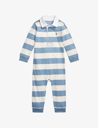 Striped polo-collar cotton-jersey romper 3-24 months