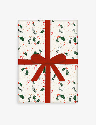 Holly and Candy Canes graphic-print rolled Christmas wrapping paper set of five sheets